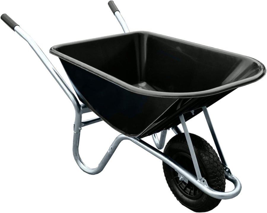 110L Black Plastic Wheelbarrow – Heavy Duty Garden Barrow w/ Steel Frame