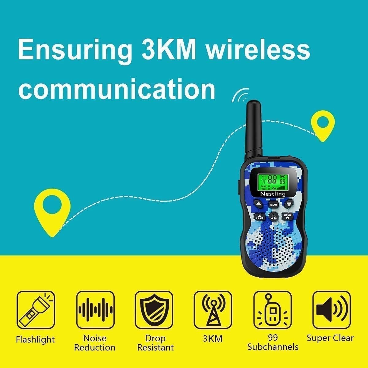 Kids Walkie Talkies 3 Pack Camouflage 2 Way Radios 3KM Range VOX LCD