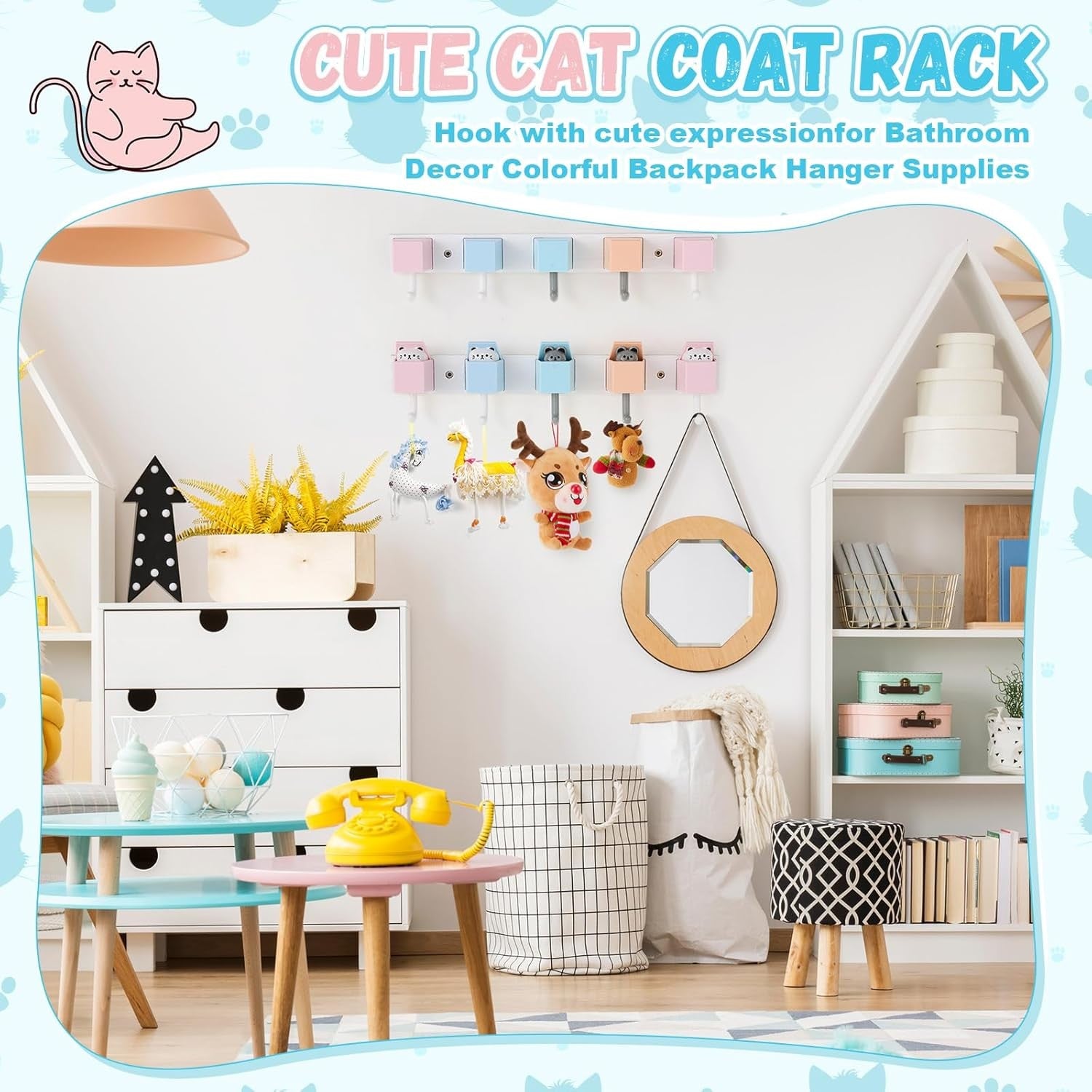 Kids Wall Coat Hook Rack 2 Pack Rainbow Design Foldable Hooks for Bedroom Playro