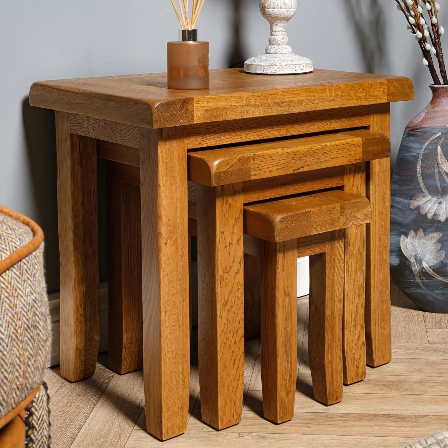 Rustic Farmhouse Oak Wood End Table Bedside Nightstand Fully Assembled 50cm High