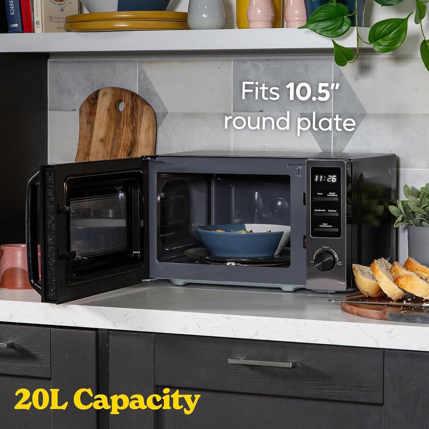 Russell Hobbs 20L 800W Digital Microwave 8 Auto Cook Menus Dark Steel