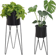Set of 2 Tall Metal Plant Stands, Black Indoor Flower Pots with Legs for Home &