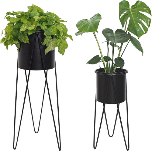 Set of 2 Tall Metal Plant Stands, Black Indoor Flower Pots with Legs for Home &