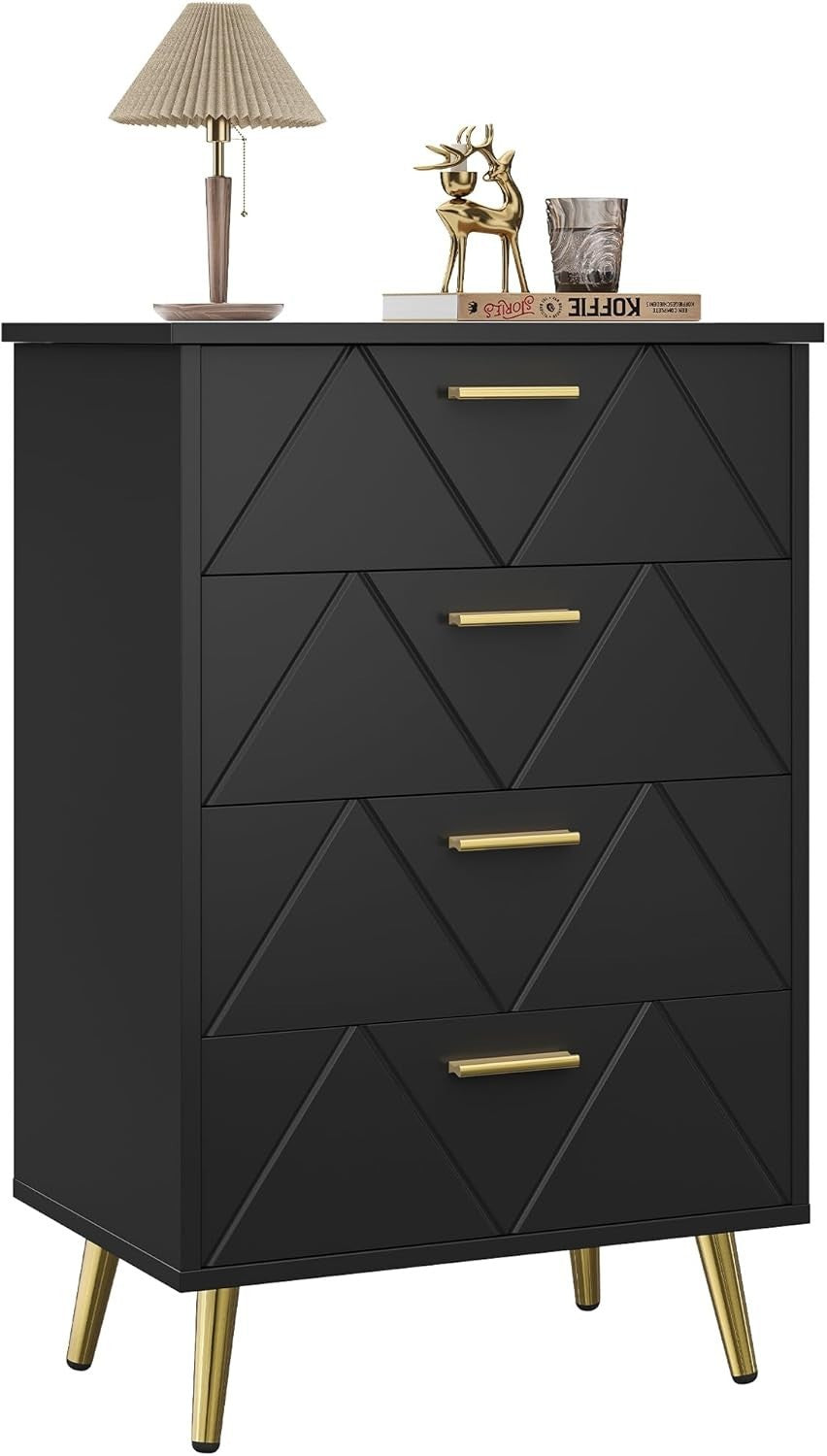 Black 4 Drawer Chest Bedroom Storage Cabinet Modern Wooden Organizer