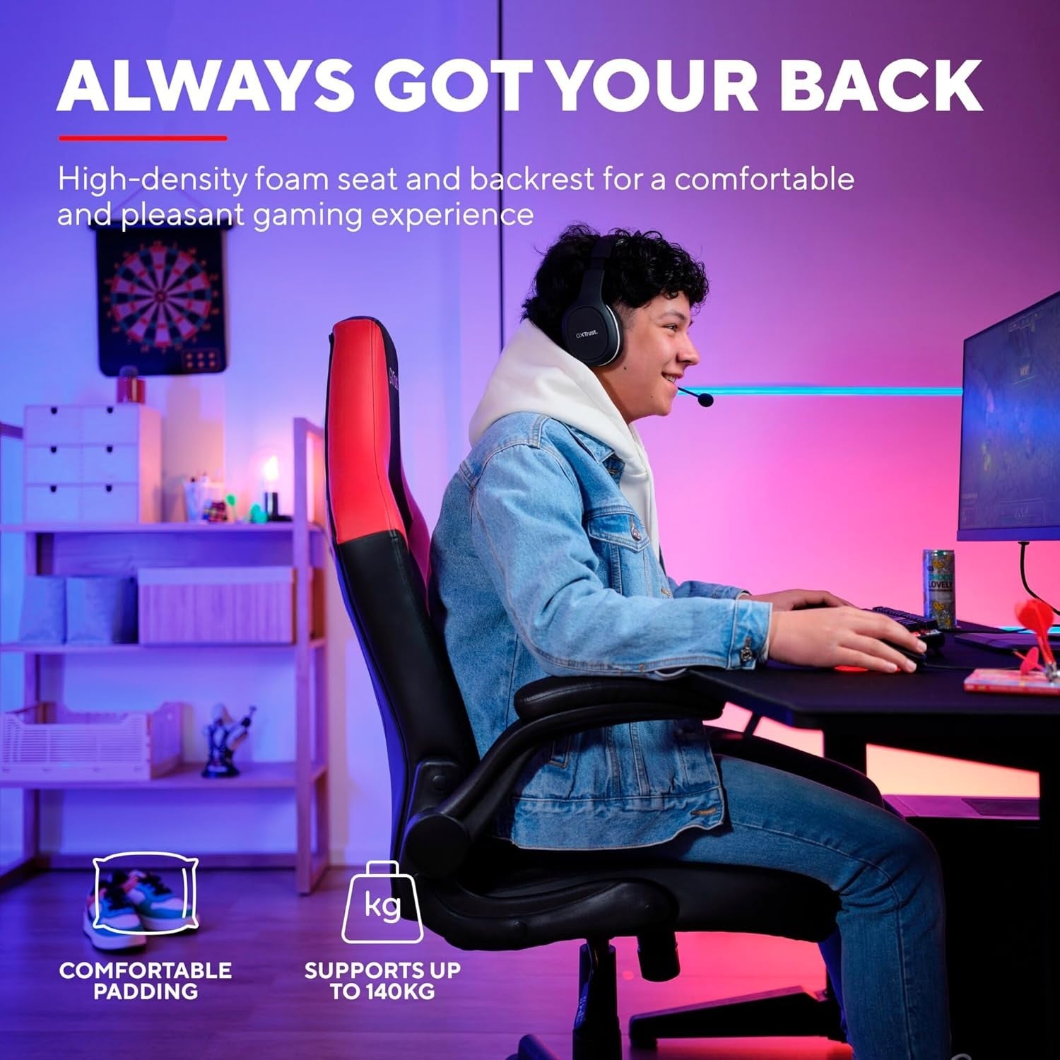 Ergonomic Gaming Chair Adjustable Tilt PC Desk Chair Red