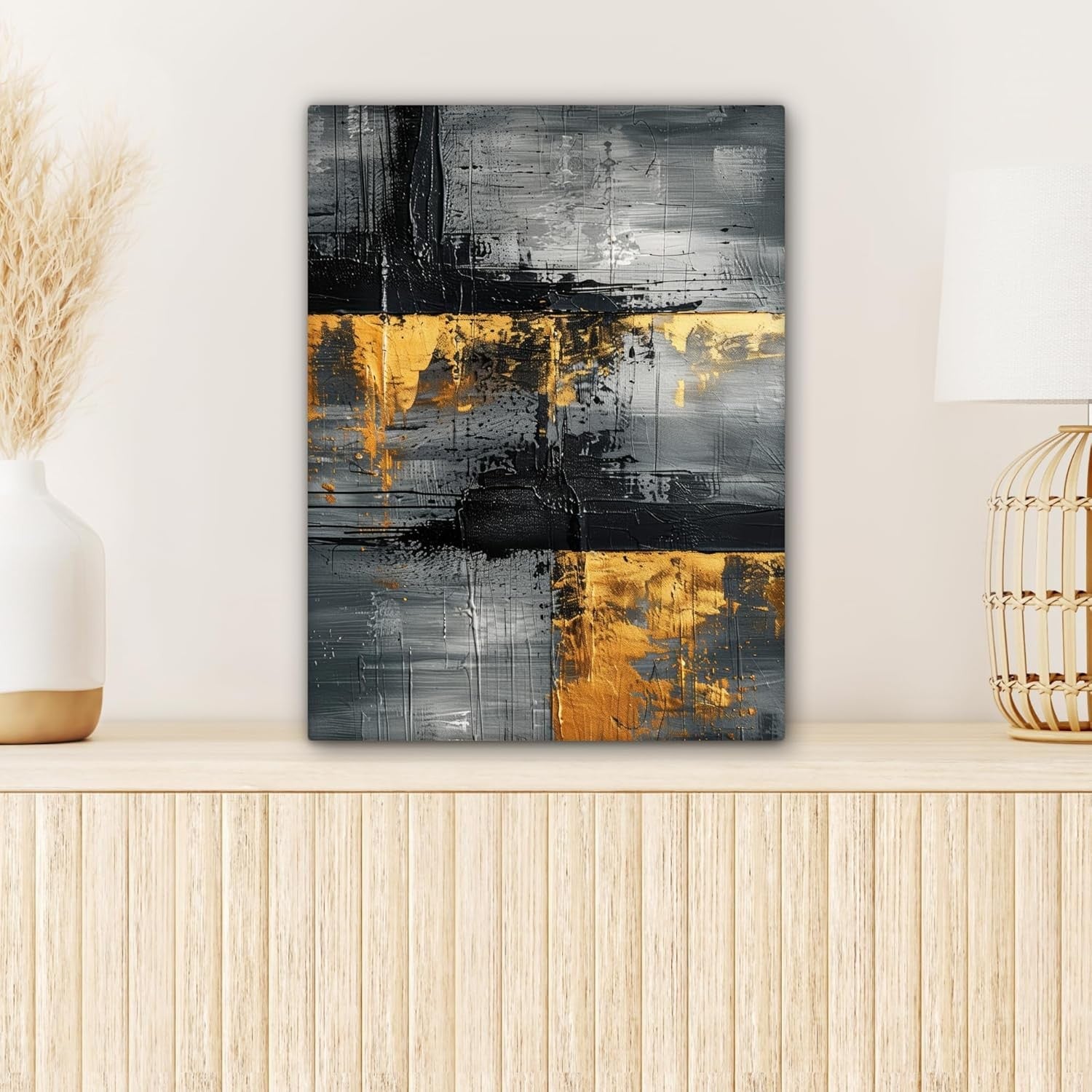 Gold Black Abstract Canvas Wall Art 30x40cm Luxury Modern
