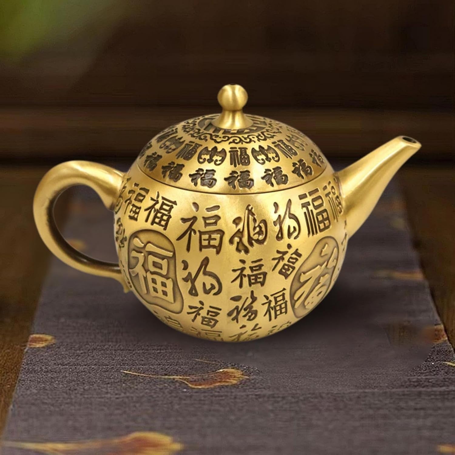 Brass Chinese Teapot Ornament Feng Shui Table Decor Good Luck Statue