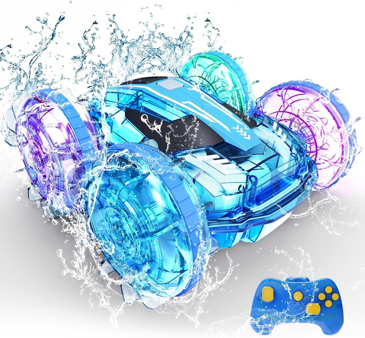 Amphibious RC Car Boat 4WD Waterproof 2.4GHz Stunt Vehicle 60min Play LED Toy
