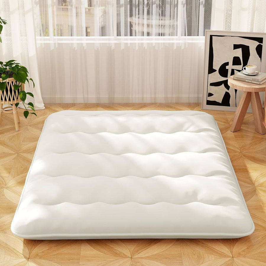10cm Thick Japanese Futon Mattress King Size Washable Cover Tatami Beige