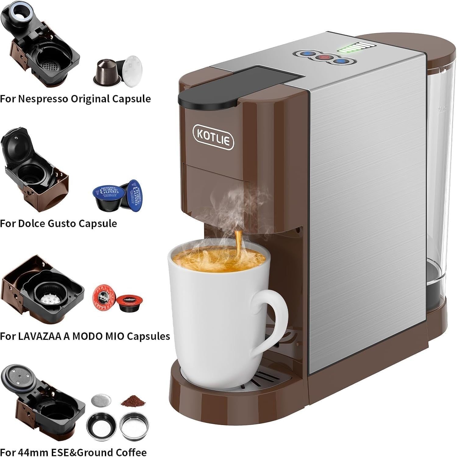 19Bar Multi Capsule Coffee Maker 5in1 Pod & Ground Compatible Auto Brew Machine