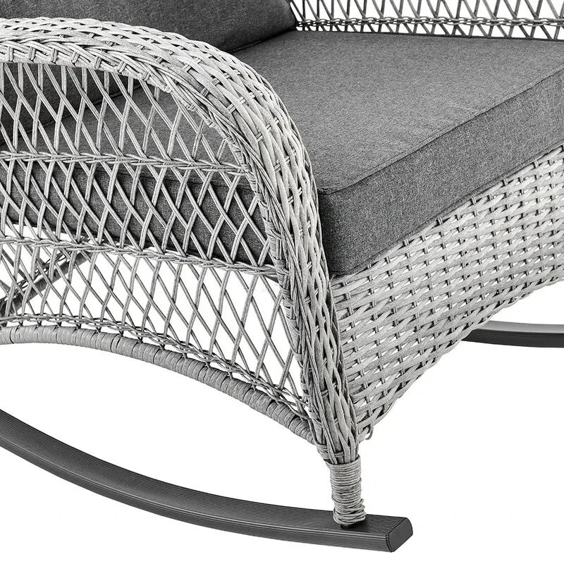 Grey Wicker Garden Rocking Chair with Cushions Indoor Outdoor Patio Seat