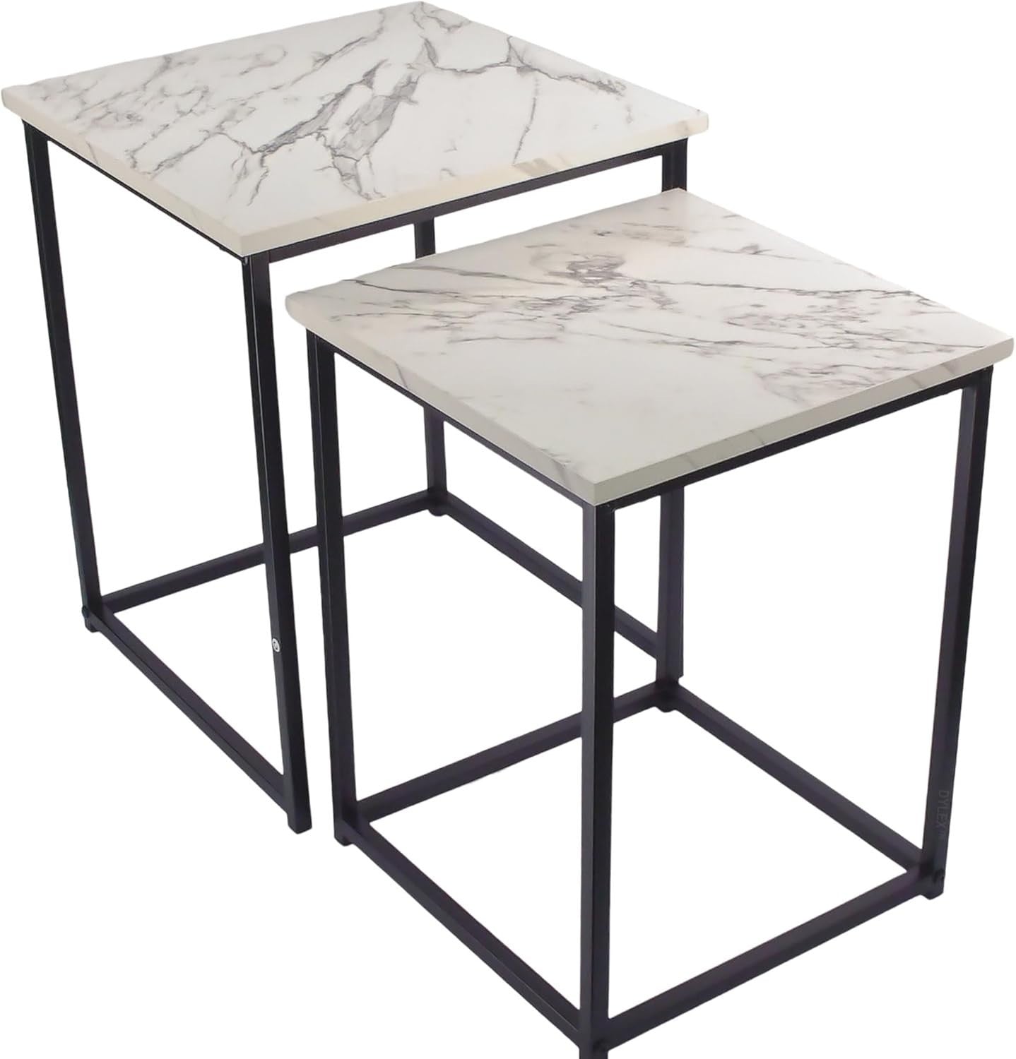 Nesting Coffee Side End Tables Set of 2 Black Marble Effect Metal Frame NEW