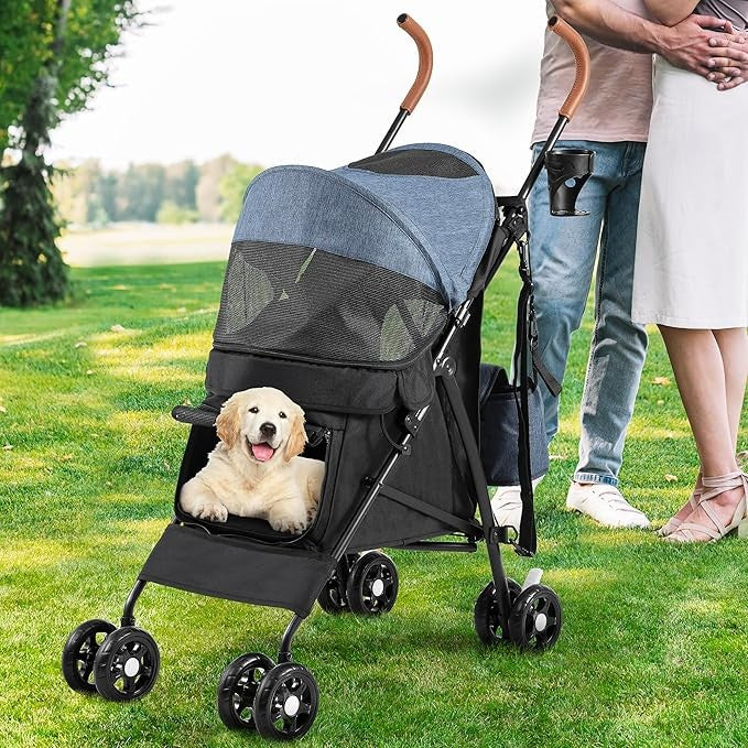 Dog Stroller 4 Wheel Folding Pushchair Small Medium Dogs Storage