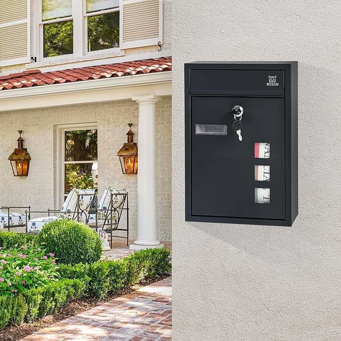Lockable Wall Mounted Mailbox Outdoor Post Box Waterproof Steel 8.5x21.5x32cm