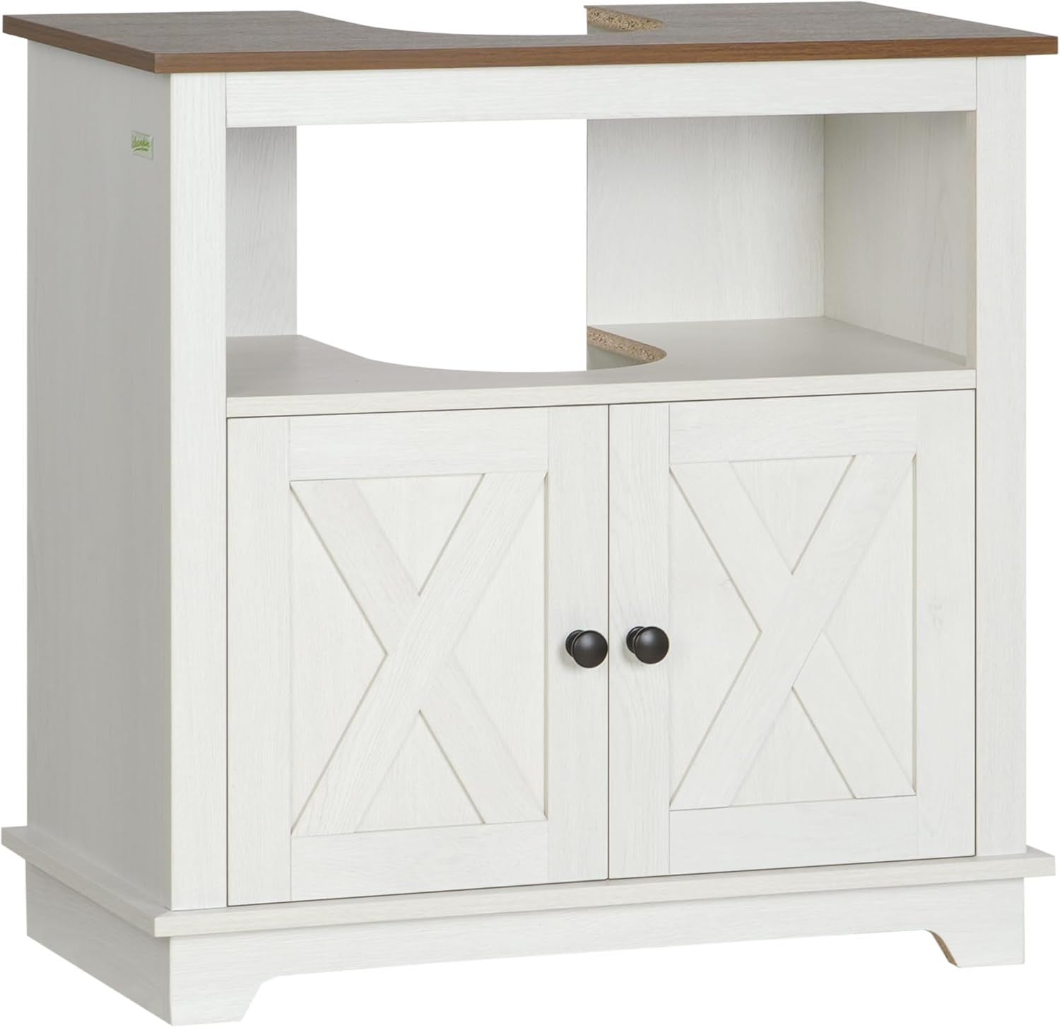 White Under Sink Bathroom Cabinet – 60cm Storage Unit with Doors & Shelf