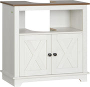 White Under Sink Bathroom Cabinet – 60cm Storage Unit with Doors & Shelf