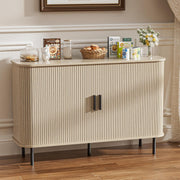 Modern Beige Sideboard Cabinet Buffet Cupboard with Sliding Tambour Doors