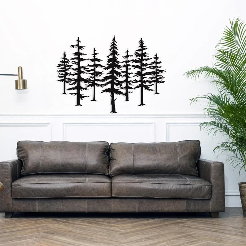 Forest Metal Wall Art Pine Tree Sculpture 60x42cm Black