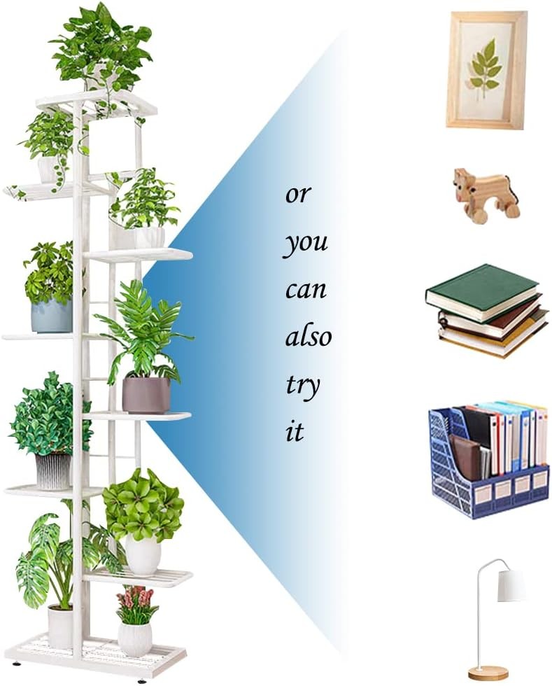 8 Tier White Metal Plant Stand Indoor Outdoor Tall Flower Pot Display Rack