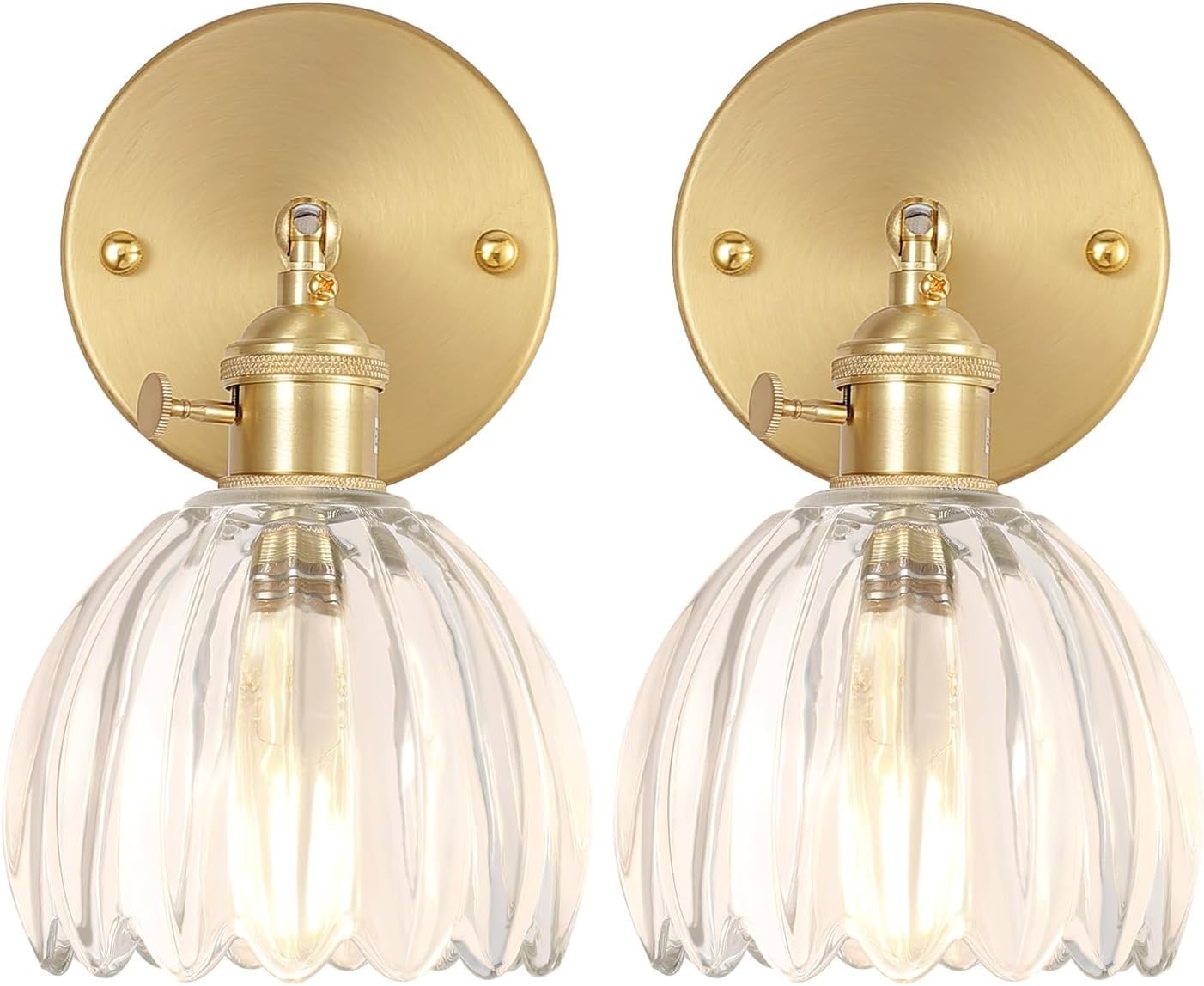 2 Pack Vintage Gold Wall Sconces with 180° Adjustable Light & Switch, Indoor