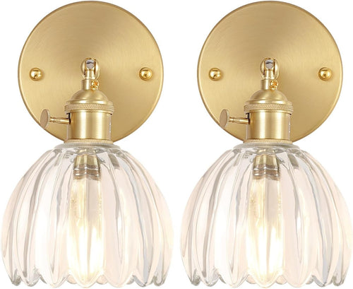 2 Pack Vintage Gold Wall Sconces with 180° Adjustable Light & Switch, Indoor