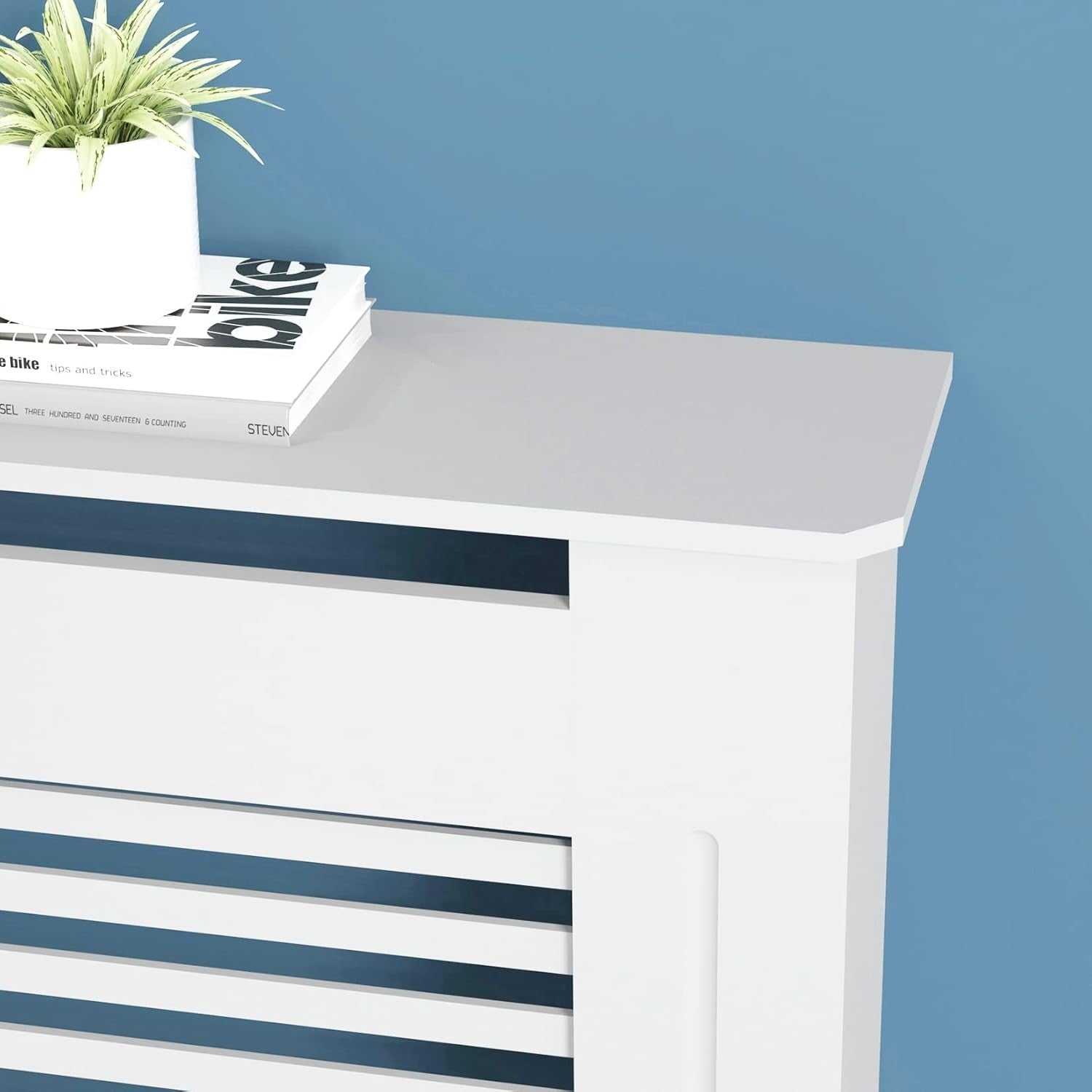 Extra Large White Radiator Cover Cabinet 92cm MDF Horizontal Slatted Heater Unit