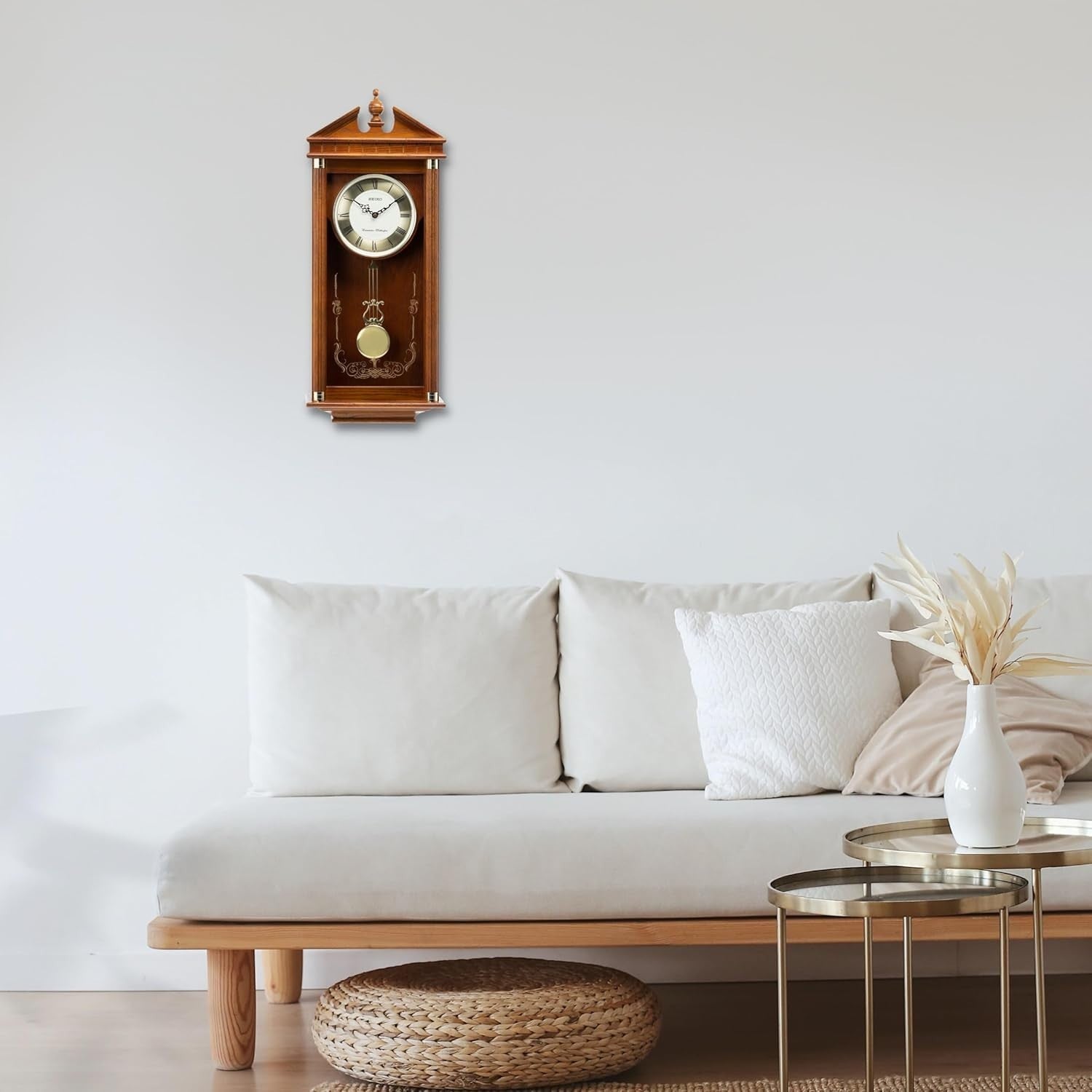 Quartz Wall Clock with Westminster Dual Chime & Silent Pendulum Brown