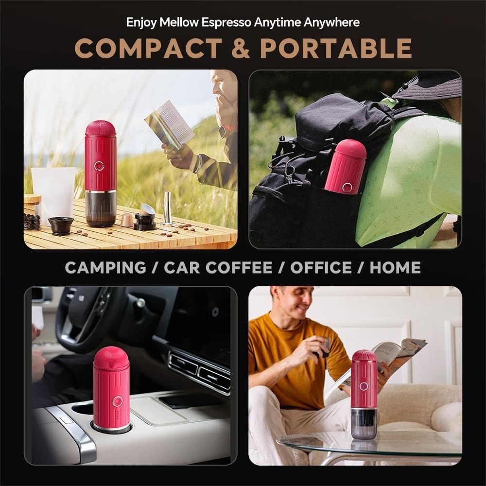 Portable Espresso Maker 19Bar Self-Heating USB-C Travel Coffee Machine Red