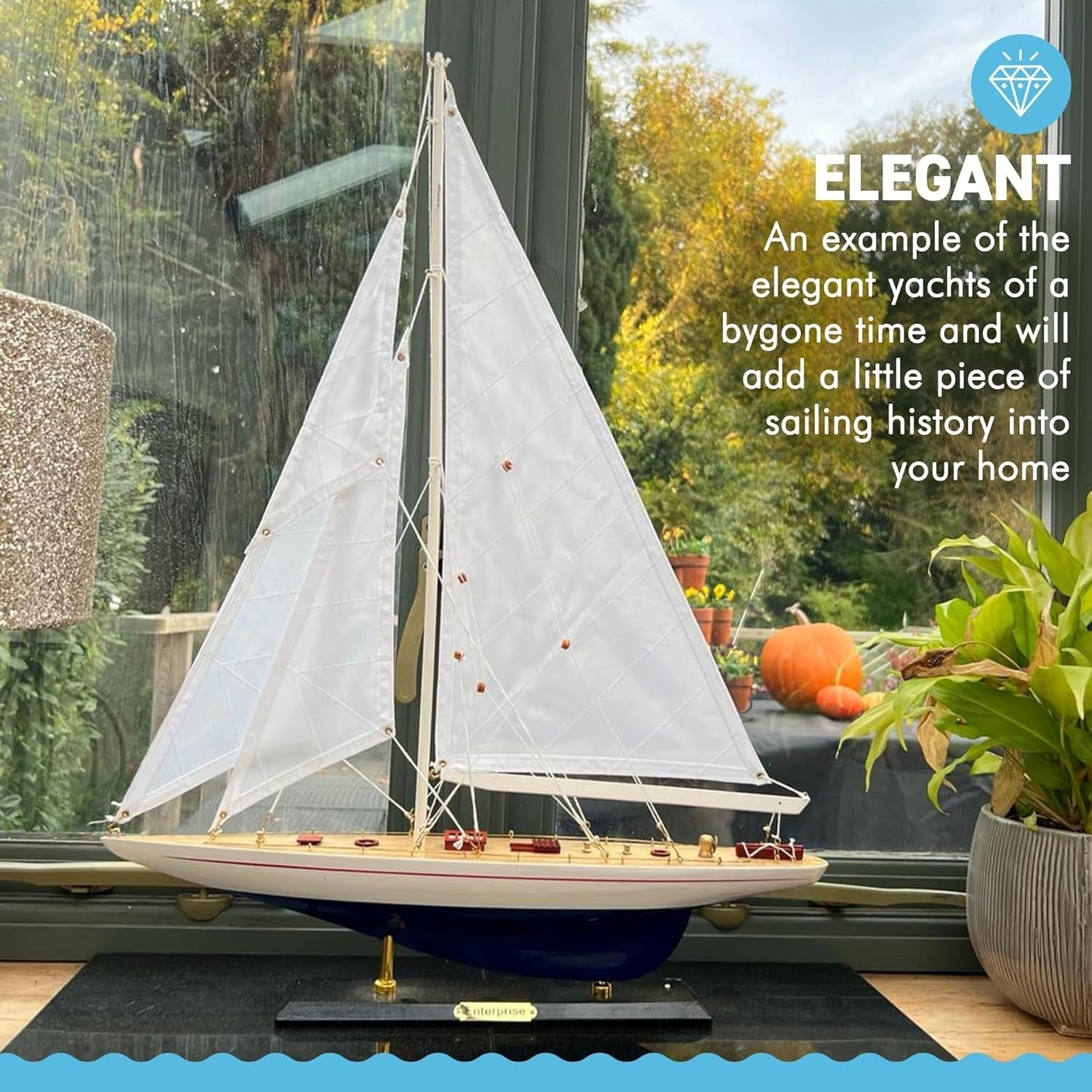 50cm Wooden Sailing Yacht Model | Nautical Decor | J Class Display Sailboat