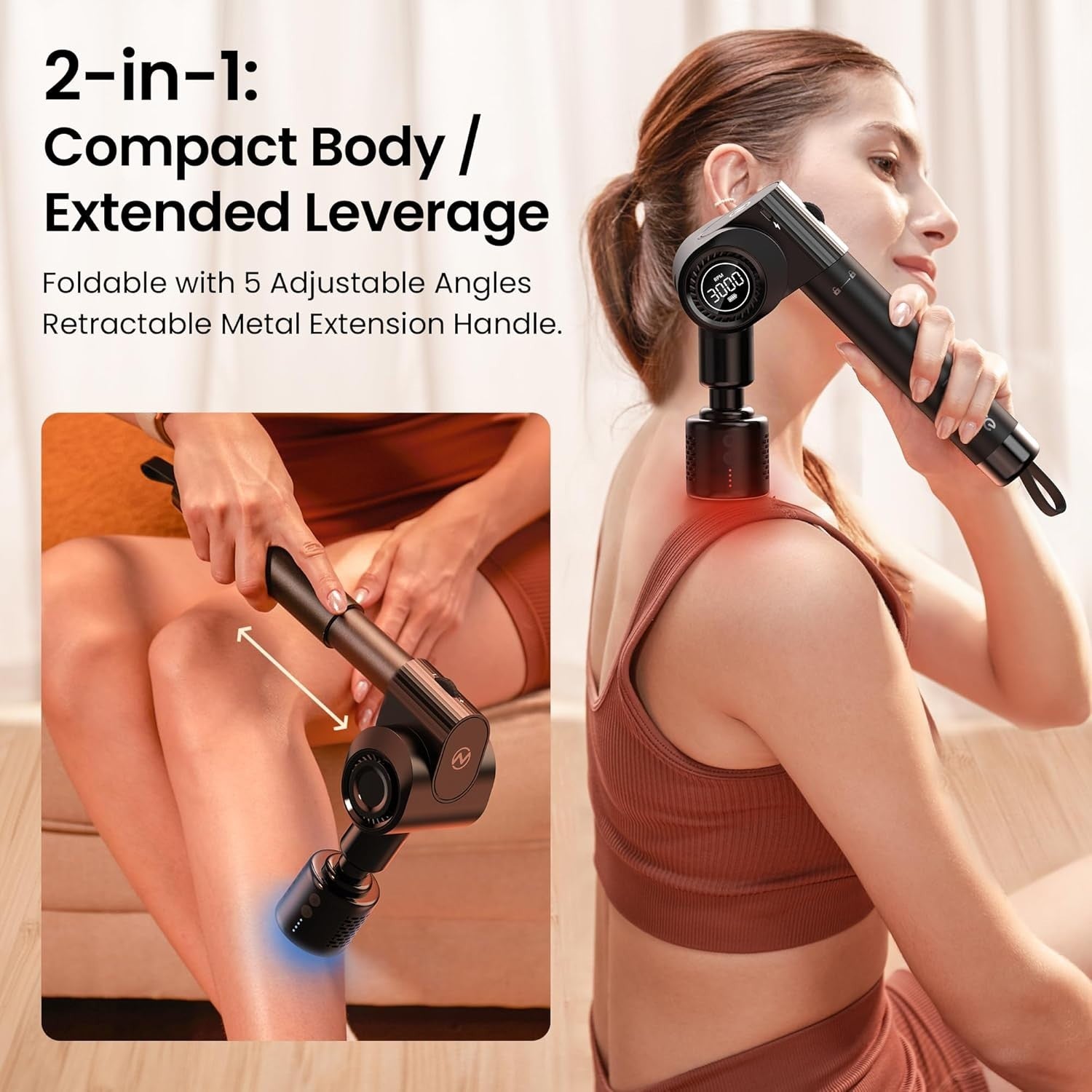 Deep Tissue Massage Gun Hot Cold Therapy Long Handle 32 Speeds Pain Relief