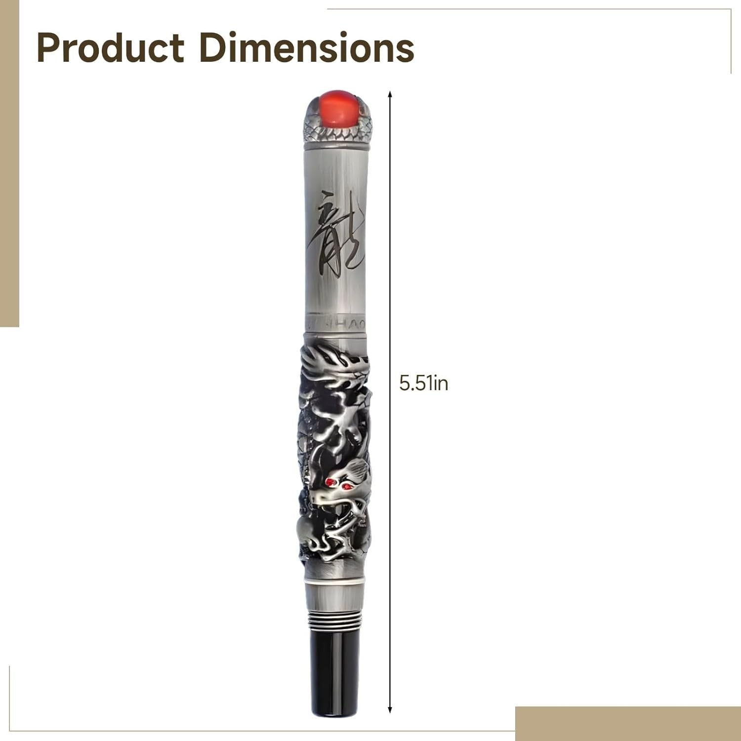 Dragon Fountain Pen Red Grey Metal Luxury Carved Smooth Writing Gift