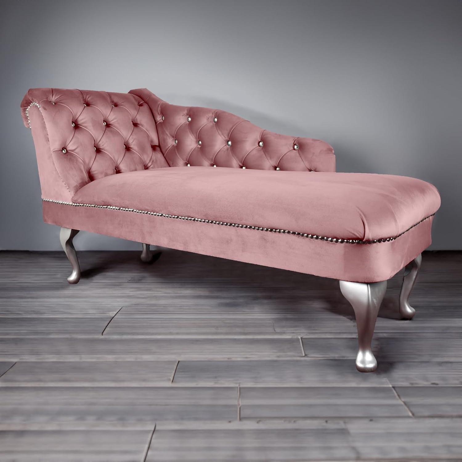 Tufted Pink Velvet Chaise Lounge Sofa Left Hand – Handmade, Compact & Elegant