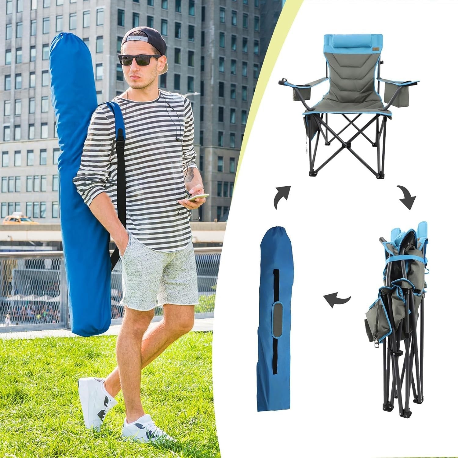 Heavy Duty Folding Camping Chair 400lbs XL Cup Holder Cooler Bag Outdoor