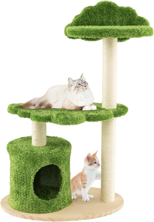 Wooden Cat Tree with Condo Top Perch Scratching Posts Indoor Kitten Tower