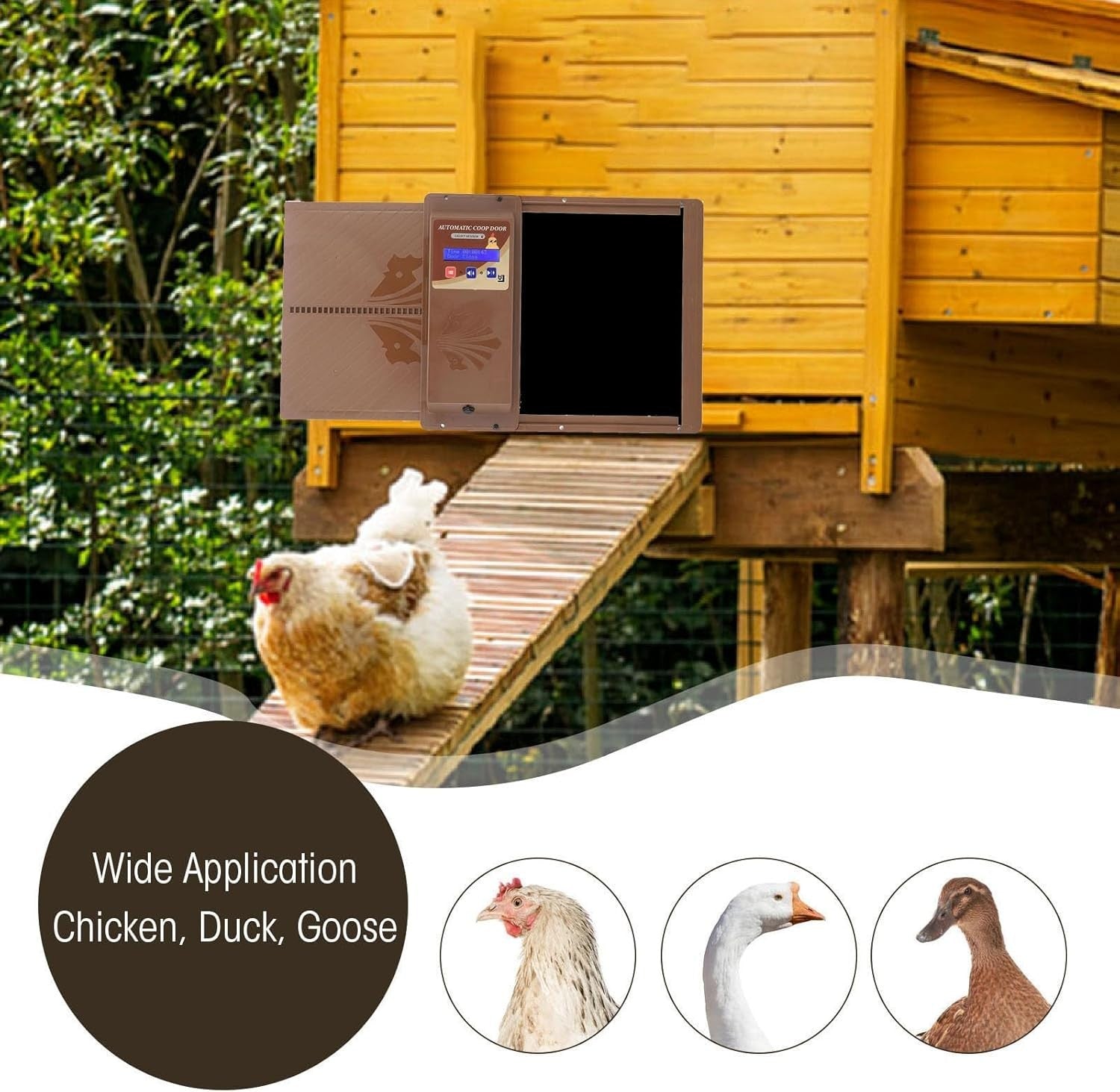 Automatic Chicken Coop Door Opener Timer Light Sensor Brown