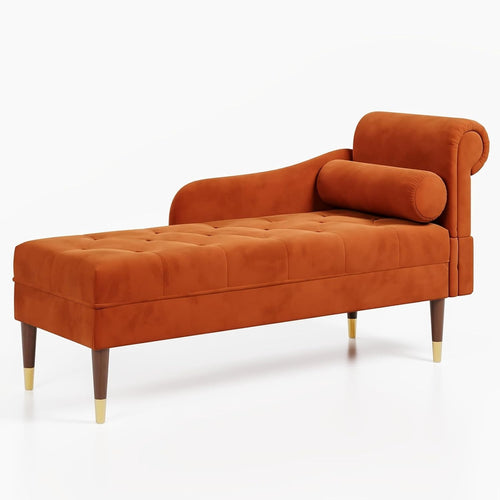 Luxury Orange Velvet Chaise Lounge Sofa Right Armrest – Space-Saving & Comfy