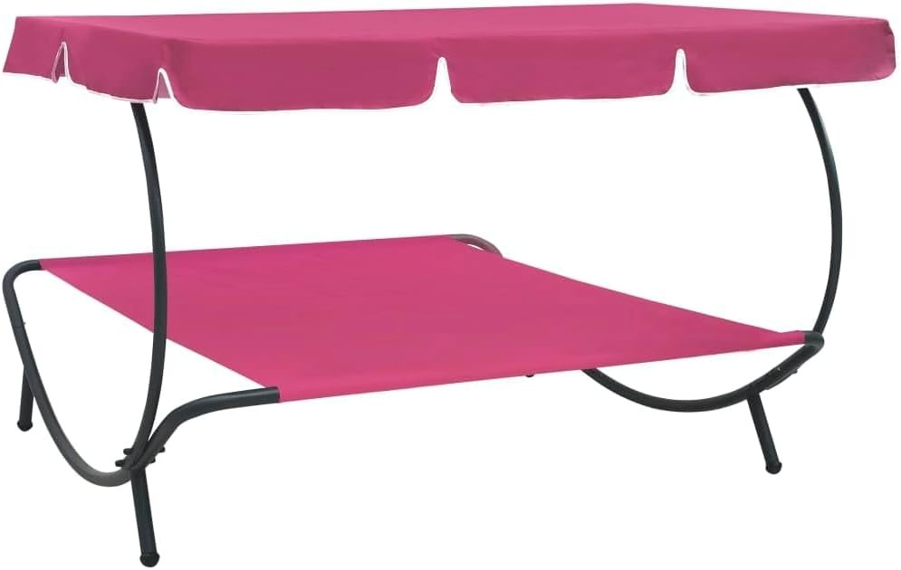 Modern Pink Outdoor Lounge Bed with Canopy | Weather-Resistant Patio Sunlounger