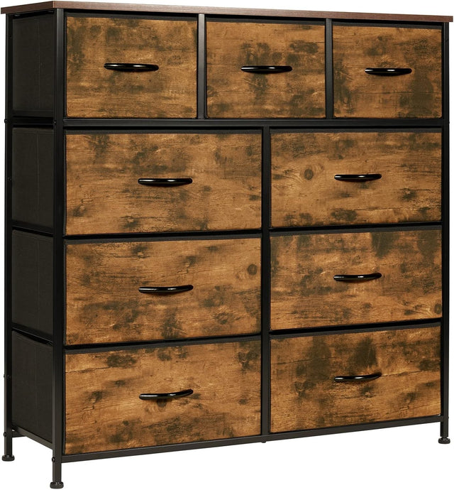 9 Drawer Fabric Dresser Chest with Metal Frame Large Bedroom Storage Unit