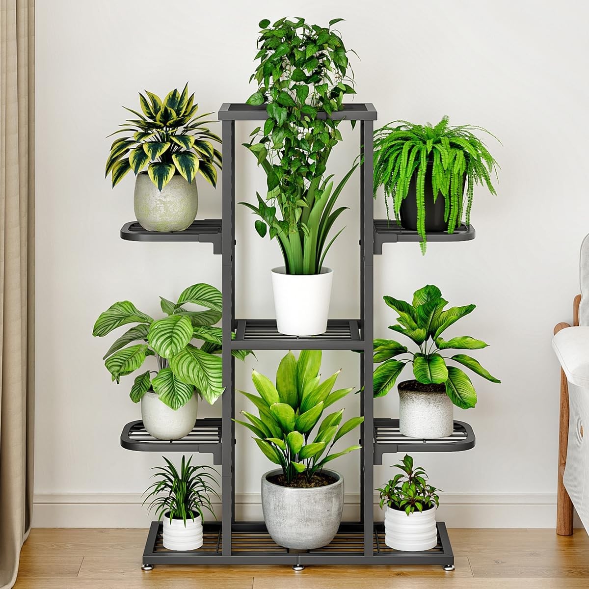 5 Tier Metal Plant Stand Indoor Outdoor Tall Flower Pot Display Rack Dark Grey