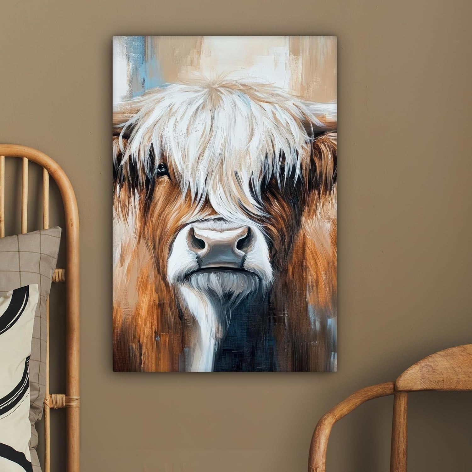 Highland Cow Canvas Wall 40x60cm Framed Rustic Farmhouse