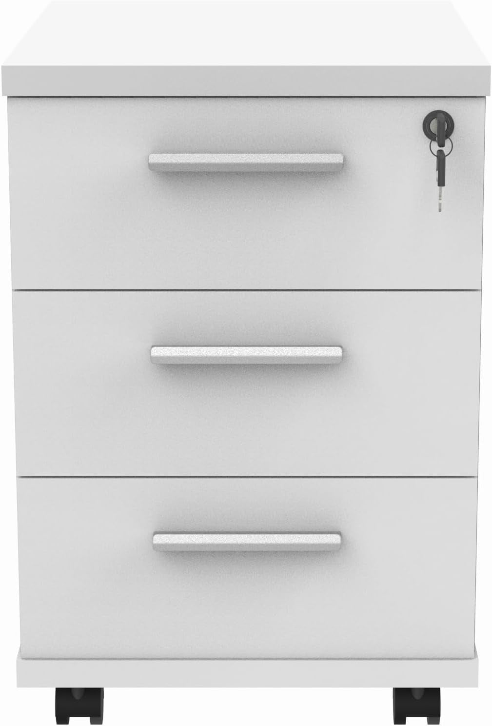 Heavy Duty Lockable Mobile Office Storage Cabinet with 3 Drawers & Wheels