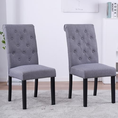 Round Glass Dining Table Set with 2 Grey Fabric Chairs Modern Small Space