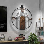 Large Silent Wall Clock Modern Walnut Metal Frame for Living Room Decor