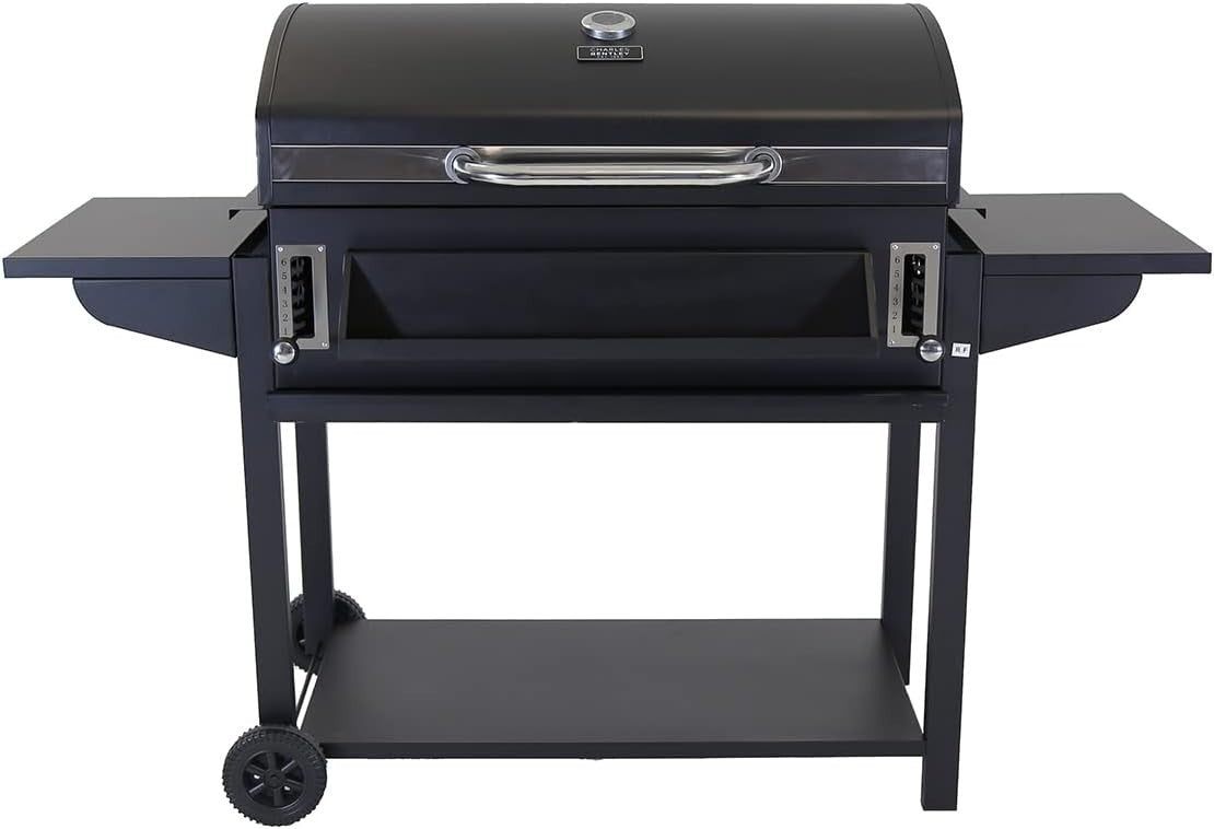 Large Charcoal BBQ Smoker Grill with Thermometer, Adjustable Height