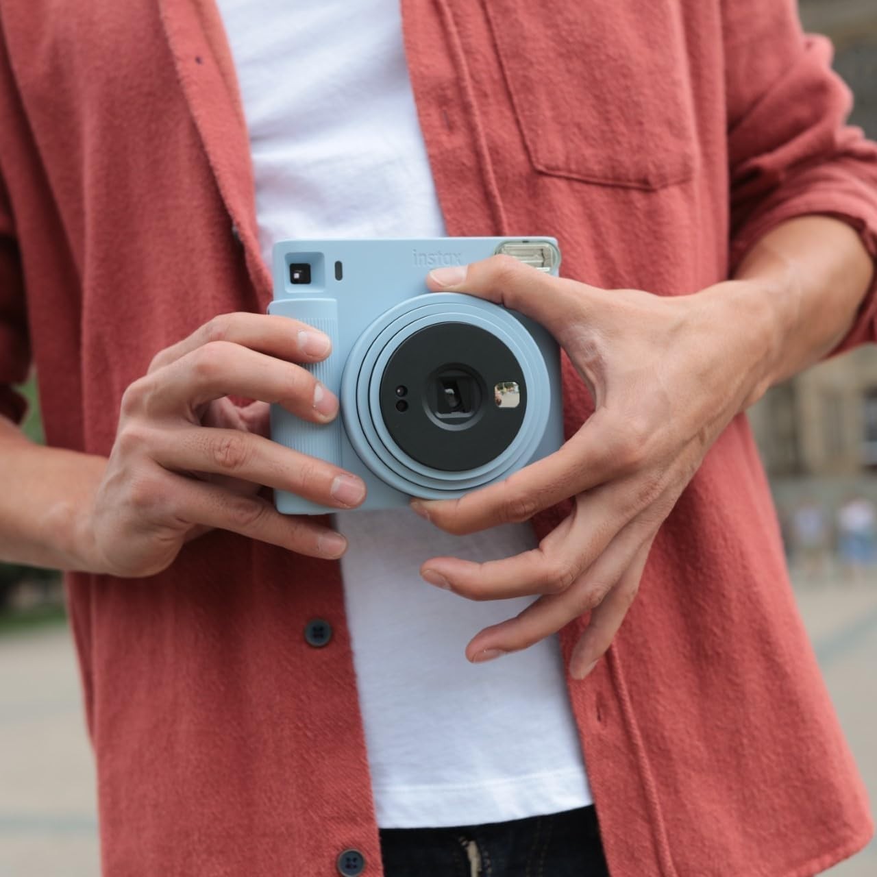 Square Instant Camera Glacier Blue Selfie Mirror Auto Exposure Camera