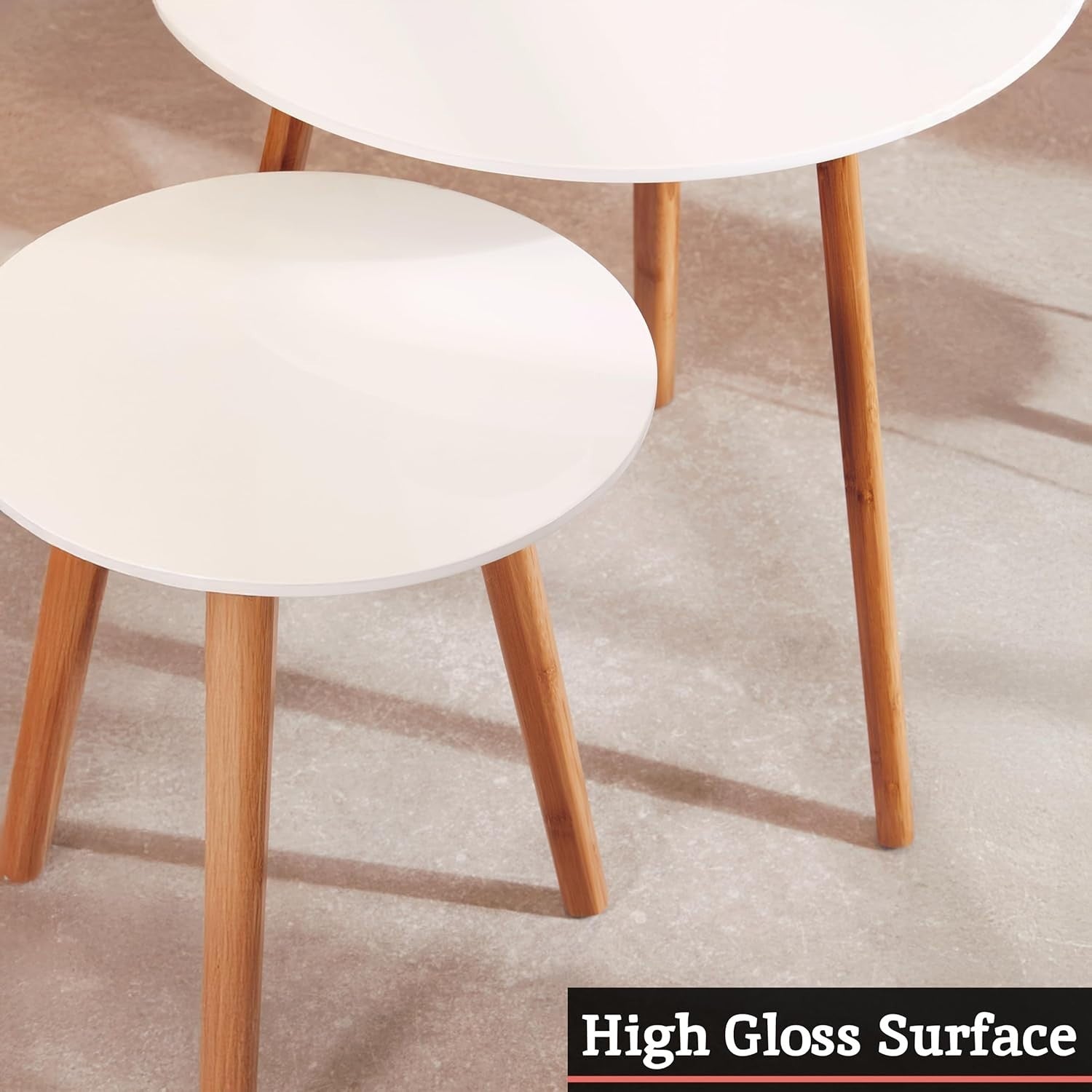 2x Modern Nesting Coffee Side Tables Round Wood White Set Home Living Room