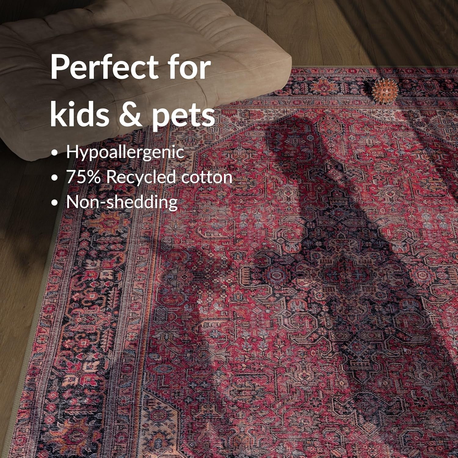 Washable Rug 152x213cm Non-Slip Vintage Red Carpet Soft Large Living Room Mat