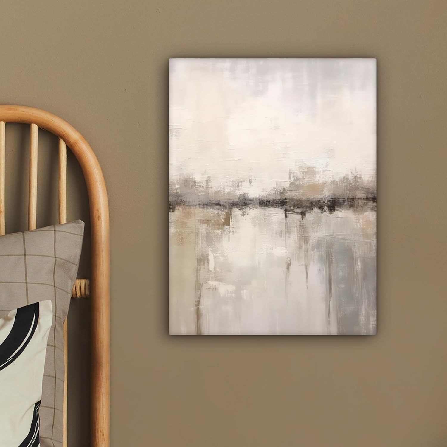 Abstract Beige Canvas Wall Art 30x40cm Framed Modern Decor