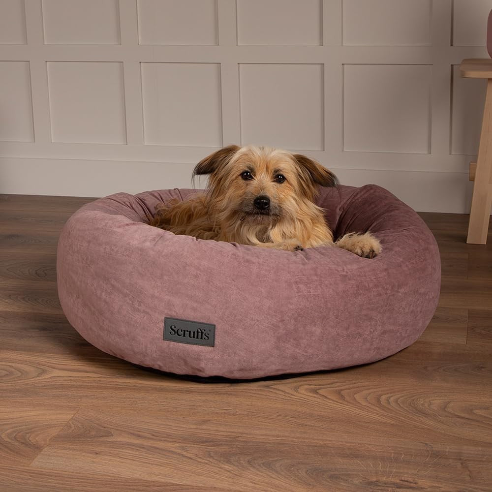 XL Ring Dog Bed 75cm Washable Velvet Blush Pink
