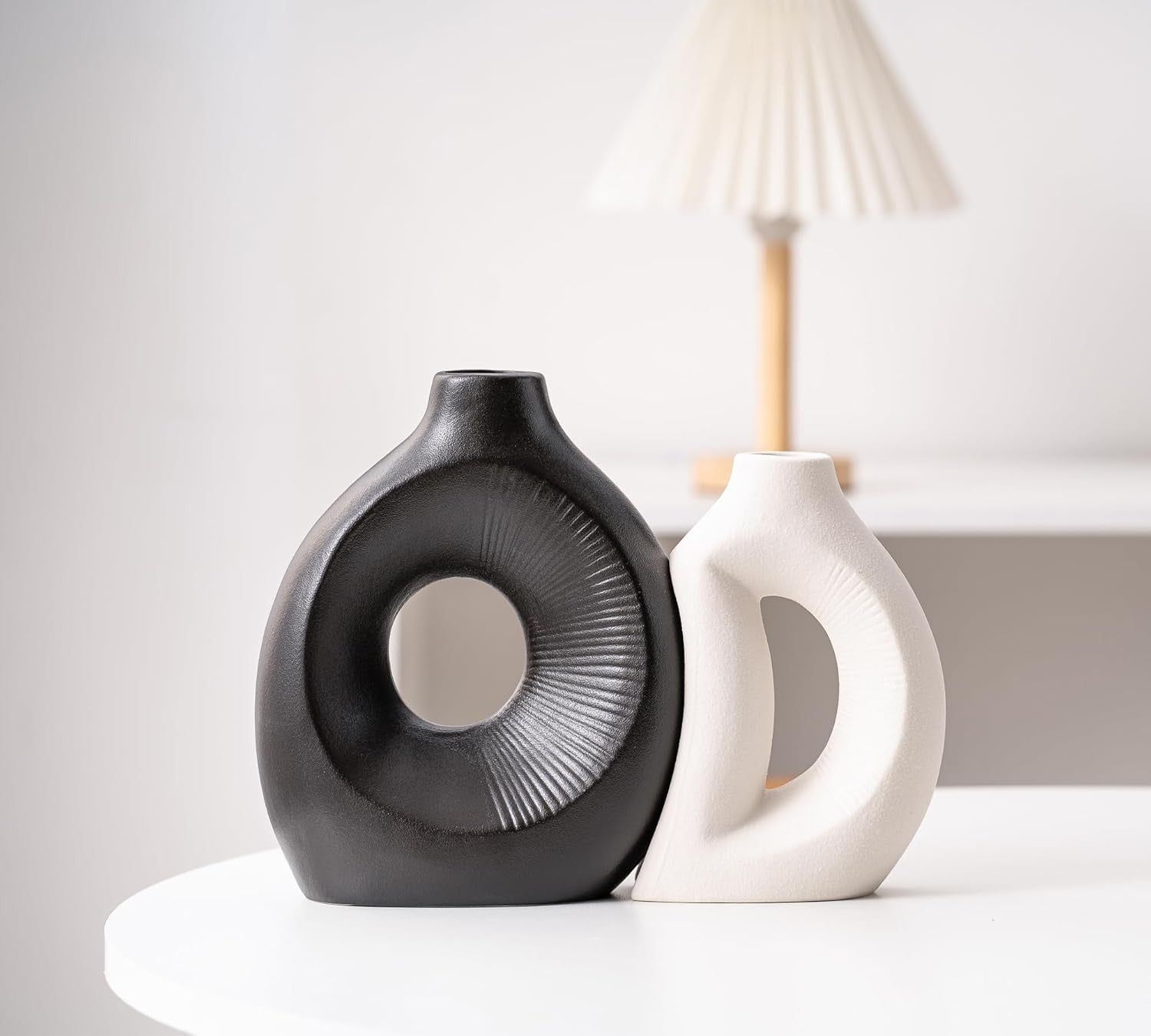 Ceramic Vase of 2 Minimalist Hollow Sculptural Decor for Pampas Grass